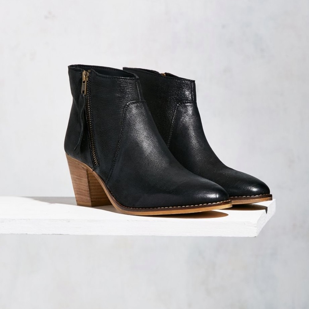 Frye Black Ankle Boots with Brown Heel